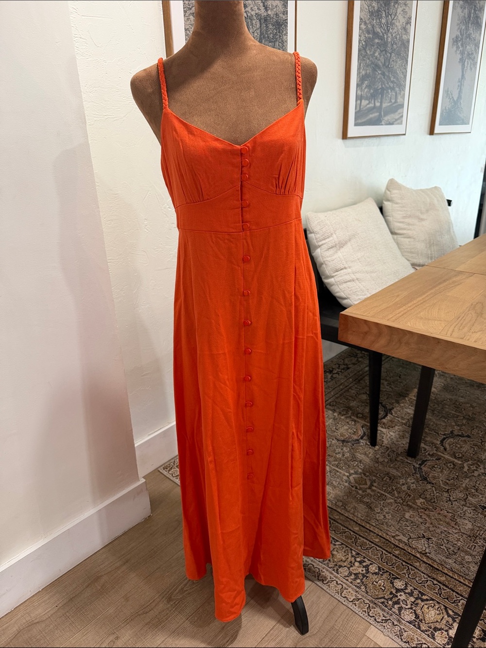 Women's Orange Button-Front Maxi Dress
